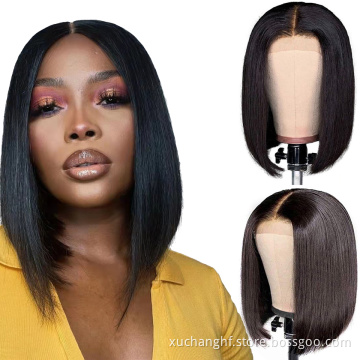 13X4X1 Lace Short Bob T Part Human Hair Closure Wig For Black Women Bleached Knots Pre Pluck U-Part 2X6 Bob Lace Front Wig